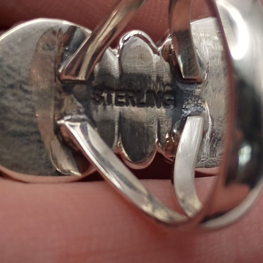 Native Southwest Style Sterling Silver Double Turquoise Stone Ring Size 7 - Picture 5 of 6